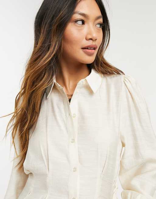 Vero Moda - Blusa effetto seta color crema con vita raccolta, 3 di 4