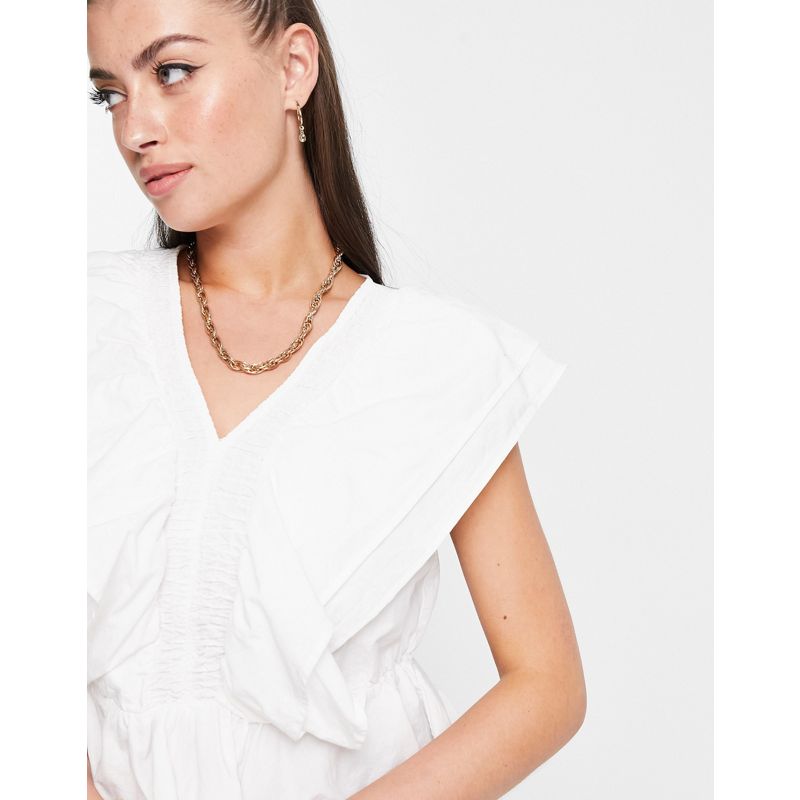 Top Donna Vero Moda - Blusa senza maniche in cotone organico bianca con volant