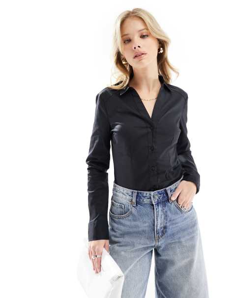Vero Moda - Body in overhemd-stijl met lange mouwen in zwart - view 1