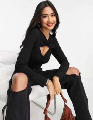 Vero Moda cut out ruched bodysuit in black - ASOS Price Checker