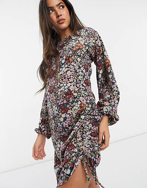 Vero Moda bodycon mini dress with ruching detail in mixed floral