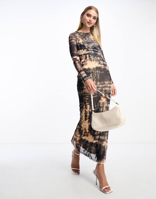 Vero Moda - Bodycon mini-jurk met mesh met lange mouwen en abstracte print in multi