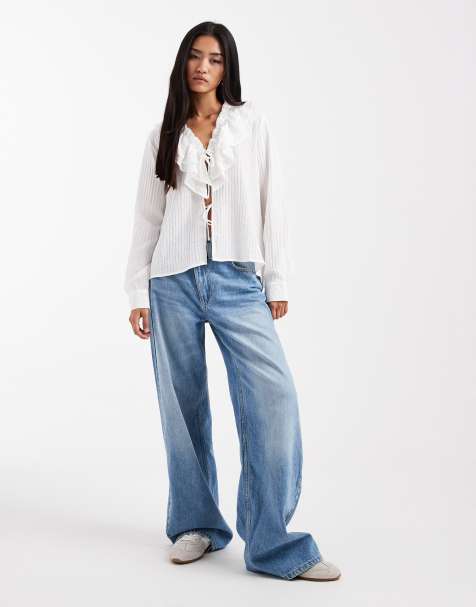 Vero Moda - Boho blouse met gestrikte voorkant en ruches bij de hals in wit - view 1