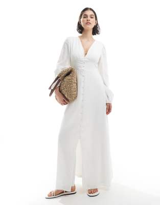 Vero Moda - Boho-Maxikleid aus Baumwolle in Weiß mit Blouson-Ärmeln und Knitteroptik