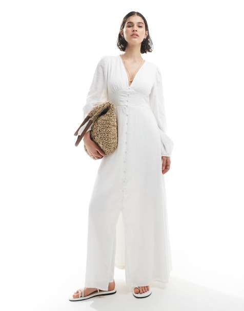 Vero Moda – Boho-Maxikleid aus Baumwolle in Weiß mit Blouson-Ärmeln und Knitteroptik - view 1