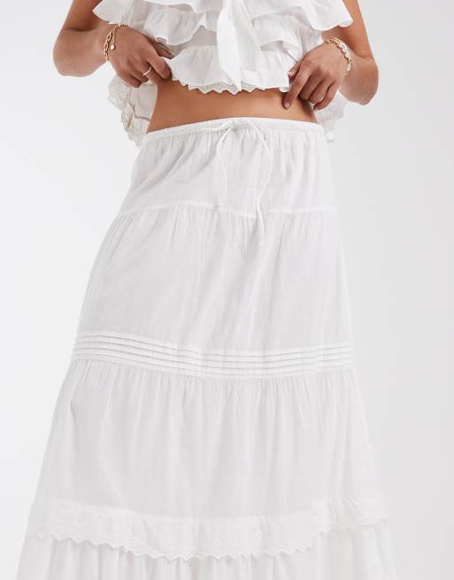 Vero Moda - Boho maxirok met plooien, lagen en kanten detail in wit, deel van co-ord set, 2 van 5