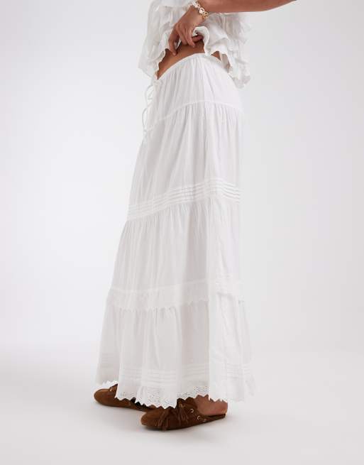 Vero Moda - Boho maxirok met plooien, lagen en kanten detail in wit, deel van co-ord set, 3 van 5