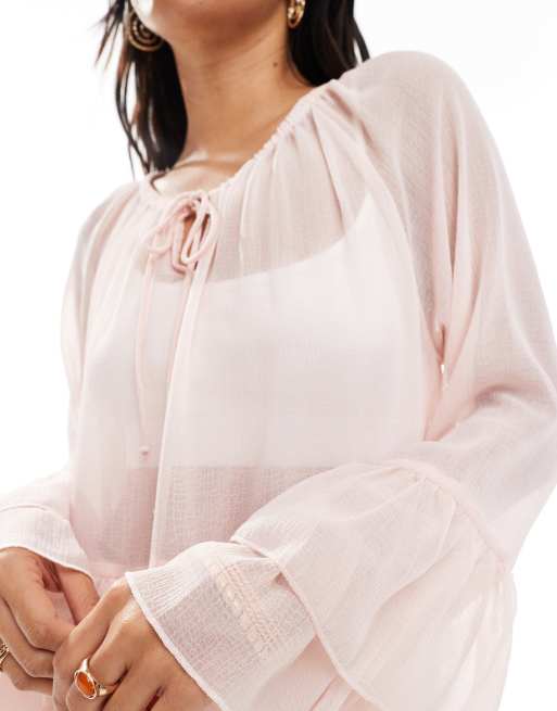 Vero Moda – Boho-Oberteil in Rosé mit Rüschensaum, 3 von 4
