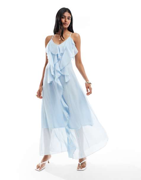 Vero Moda boho ruffle cami maxi dress in blue - view 1