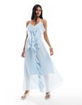 [Vero Moda] Vero Moda boho ruffle cami maxi dress in blue XXS Skyway