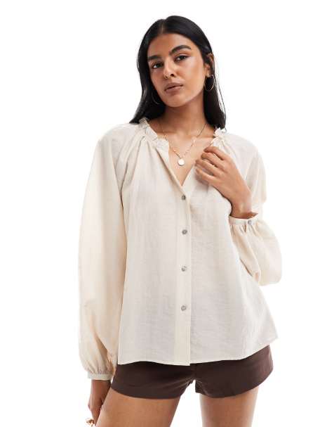 Vero Moda boho style blouson sleeve blouse in cream - view 1