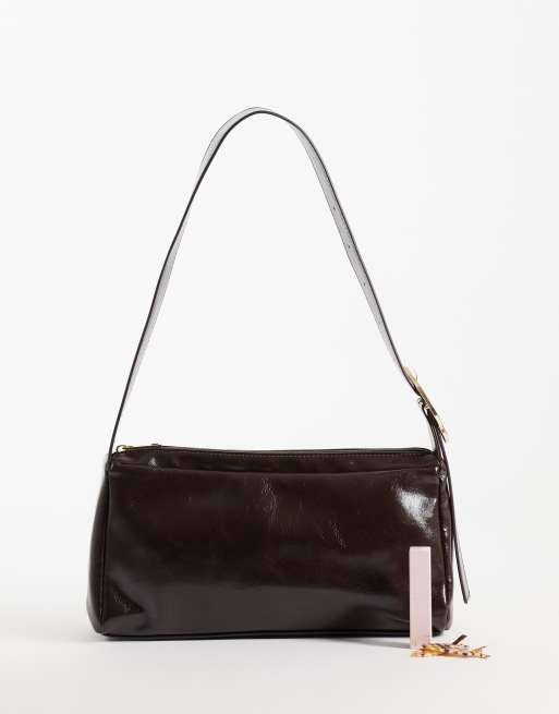 Vero Moda - Bolso de hombro cuadrado marrón con herrajes dorados, 2 de 4