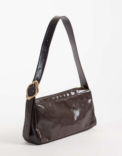 Vero Moda - Bolso de hombro cuadrado marrón con herrajes dorados, 4 de 4