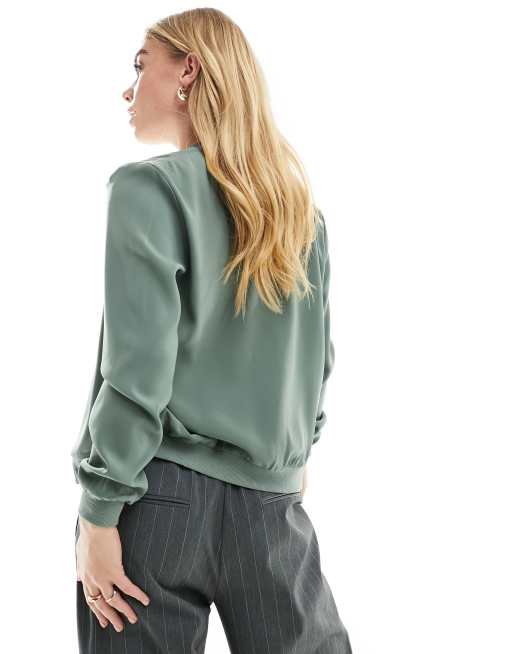 Vero Moda - Bomber verde leggero con zip sul davanti, 3 di 4