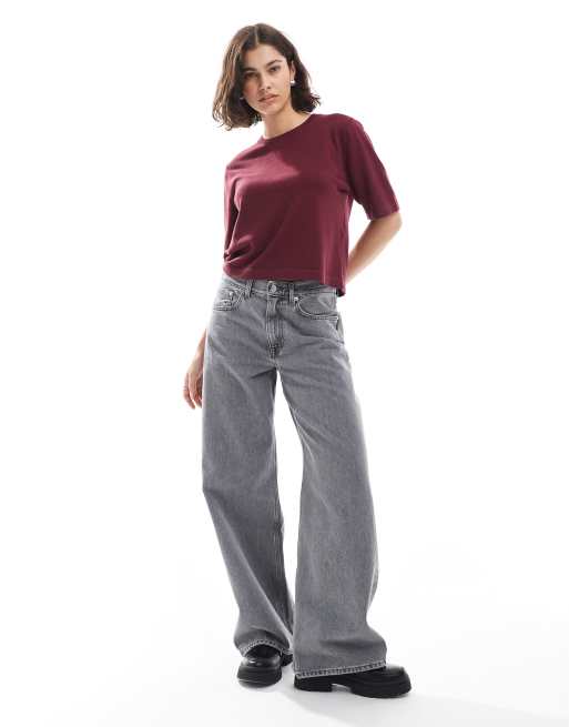 Vero Moda - Bordeaux strikket T-shirt med firkantet pasform, 3 af 4