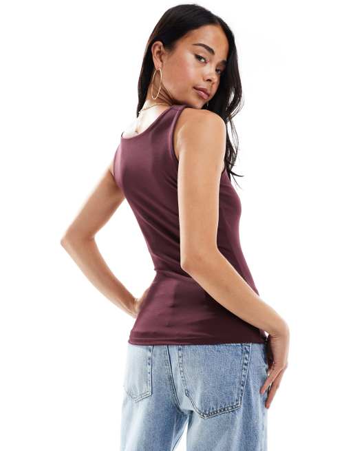 Vero Moda - Bordeaux top i jersey med firkantet hals og 2 anvendelsesmuligheder, 4 af 4