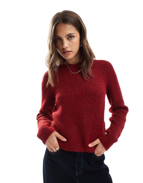 Vero Moda - Bordeaux trøje med O-hals i blød, vamset strik - view 1
