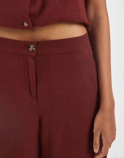 Vero Moda - Bordeauxfarvede skræddersyede shorts i hørmateriale - Del af sæt, 3 af 5