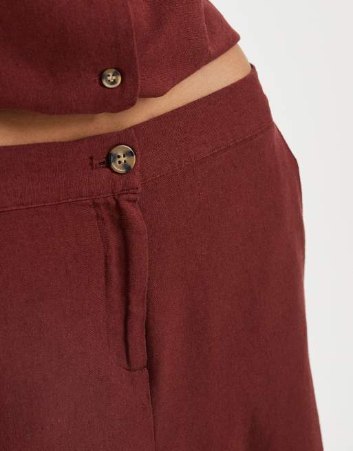 Vero Moda - Bordeauxfarvede skræddersyede shorts i hørmateriale - Del af sæt, 4 af 5