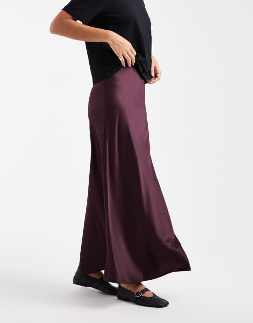 Vero Moda - Bordeauxrød midinederdel i satin med skråsnit, 5 af 5