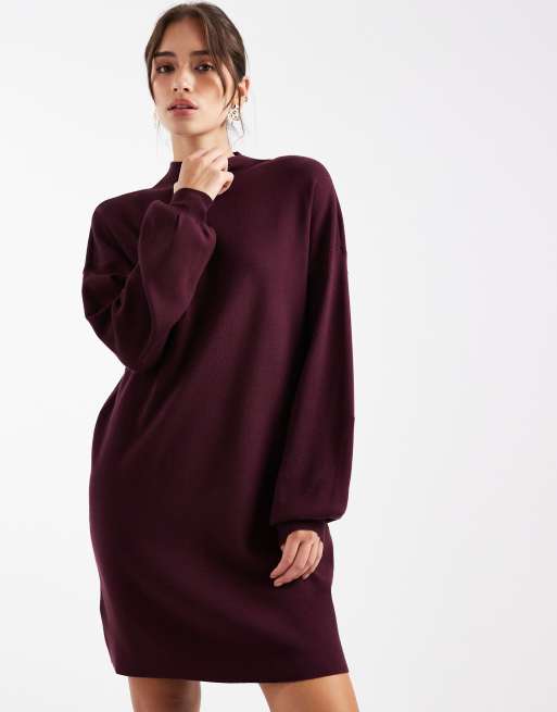 Vero Moda - Bordeauxrød strikket minikjole med ståkrave, 3 af 4