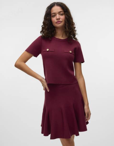Vero Moda Knitted skirt in burgundy