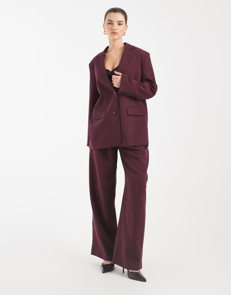 Vero Moda belted wide leg trouser co-ord in burgundy