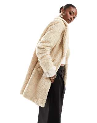 Vero Moda borg coat in cream-White