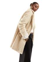 ASOS Design Curly Faux Sheepskin Jacket in sand-Neutral