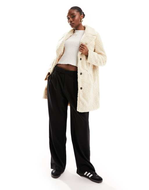 Vero Moda borg coat in cream , 2 of 4