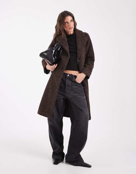 Vero Moda boucle formal maxi coat in chocolate brown - view 1