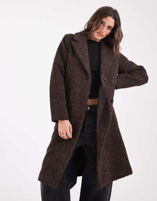 Vero Moda boucle formal maxi coat in chocolate brown, 2 of 4