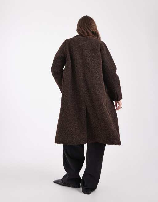 Vero Moda boucle formal maxi coat in chocolate brown, 4 of 4