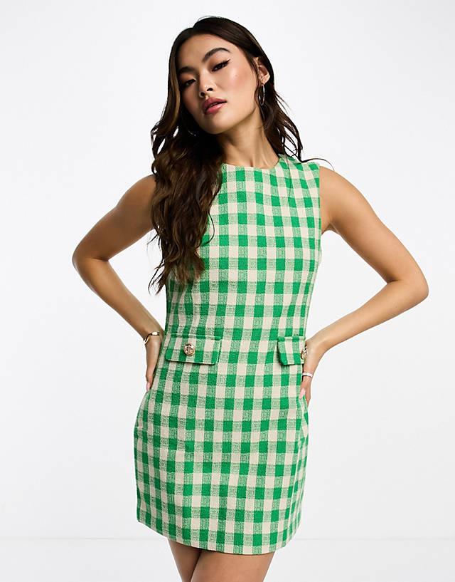 Vero Moda - boucle mini pinafore dress in green check