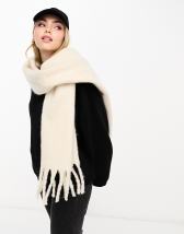 ASOS DESIGN woven two tone fluffy scarf in natural
