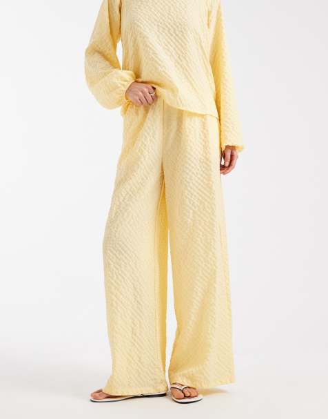 Vero Moda bow back textured long sleeve top and wide leg trouser set in yellow - view 1