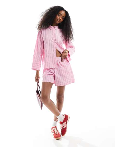 Vero Moda boxer short co-ord in pink stripe