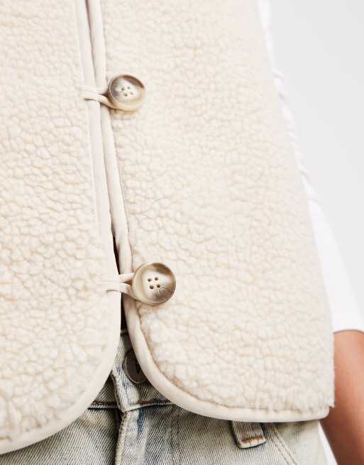 Vero Moda boxig teddyväst i oatmeal, 3 av 4