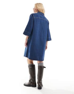 Vero Moda Boxy Denim Mini Dress In Blue