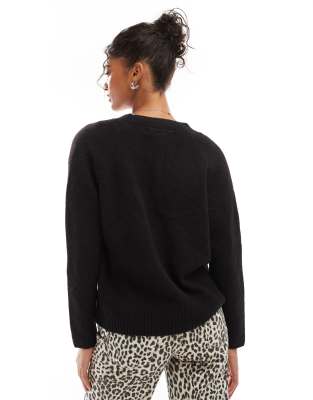 Vero Moda Boxy Knit Cardigan With Pockets In Black