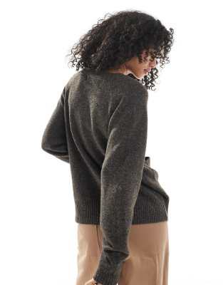 Vero Moda Boxy Knit Cardigan With Pockets In Brown