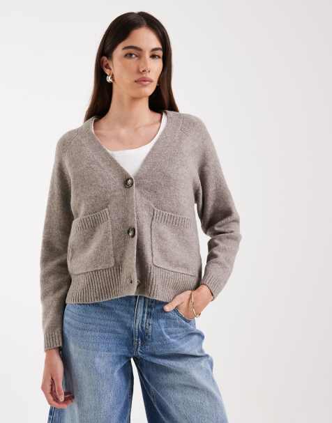 Vero Moda boxy knit cardigan with pockets in moon rock - view 1