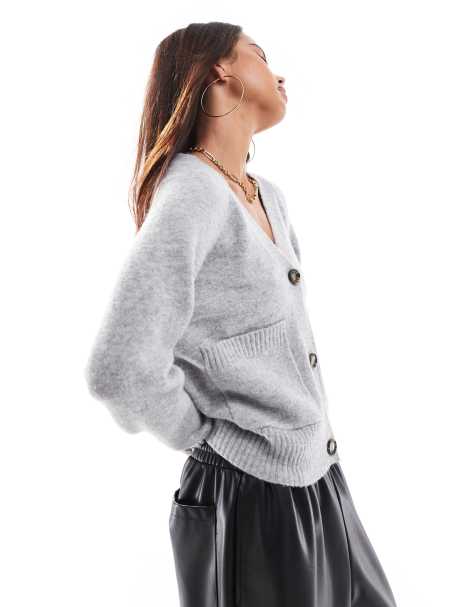 Vero Moda boxy knitted cardigan with pockets in light grey - view 1
