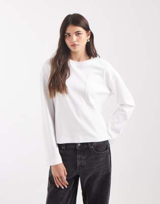 Vero Moda Boxy Long Sleeve Pocket T-shirt In White