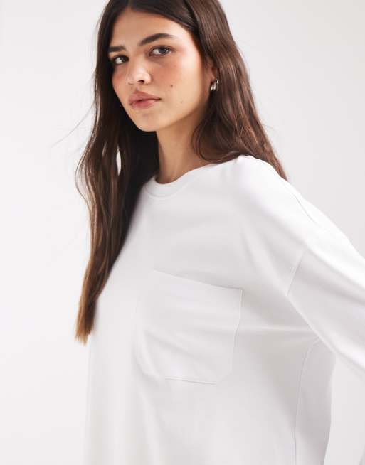 Vero Moda boxy long sleeve pocket t-shirt in white, 3 of 4