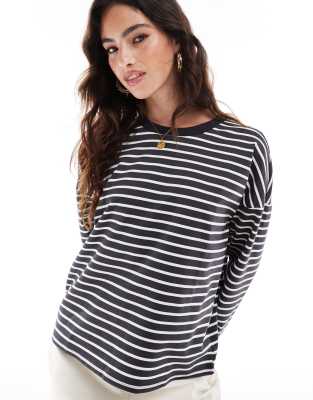 boxy long sleeve t-shirt in dark gray and white stripe