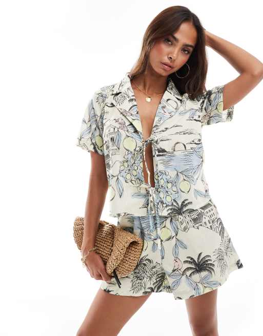 Vero Moda boxy shirt in palm print (part of a set)