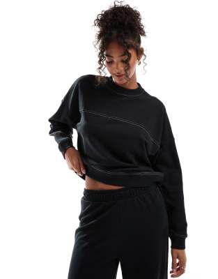 Vero Moda boxy sweatshirt co-ord with contrast stitching in black