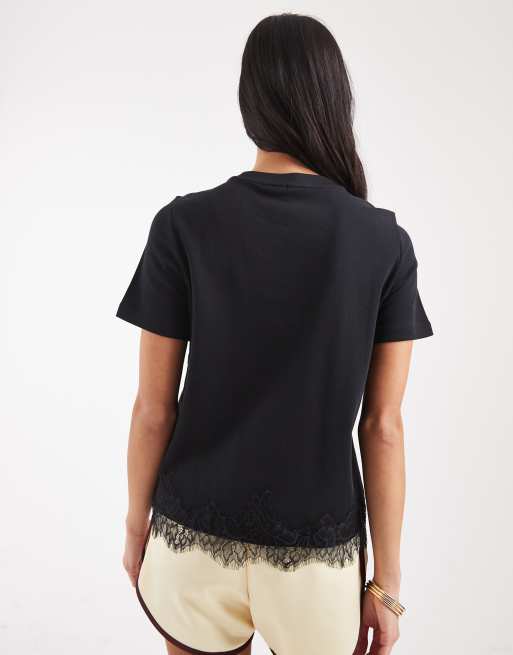 Vero Moda boxy T-shirt med blondedetalje i sort, 4 af 4