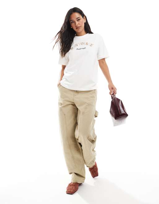 Vero Moda boxy t-shirt with Bon Voyage embroidery in white
